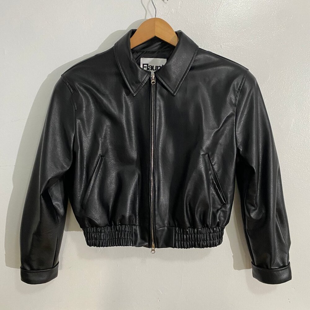 Vegan Leather Cropped Moto jacket by Flaunt Seoul (Korean made)